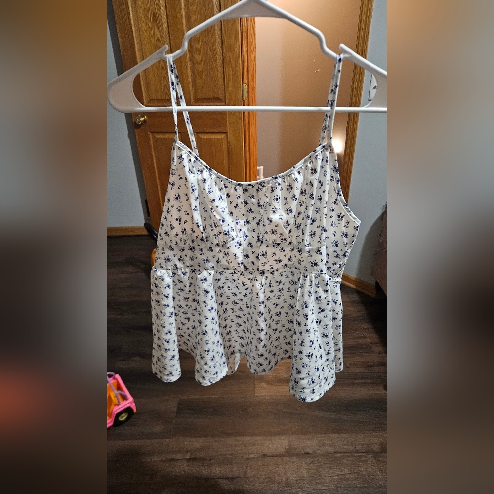 SHEIN White and Blue Floral Camisole